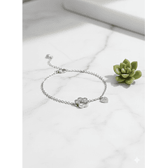 Pulsera Patita corazon Plata 925 + Cadena 925