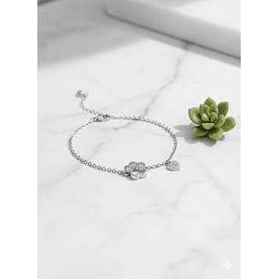 Pulsera Patita corazon Plata 925 + Cadena 925