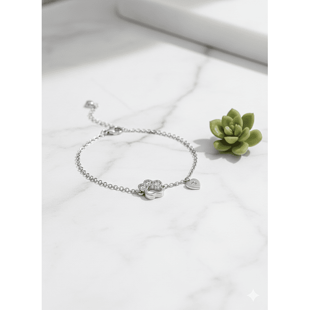 Pulsera Patita corazon Plata 925 + Cadena 925 2