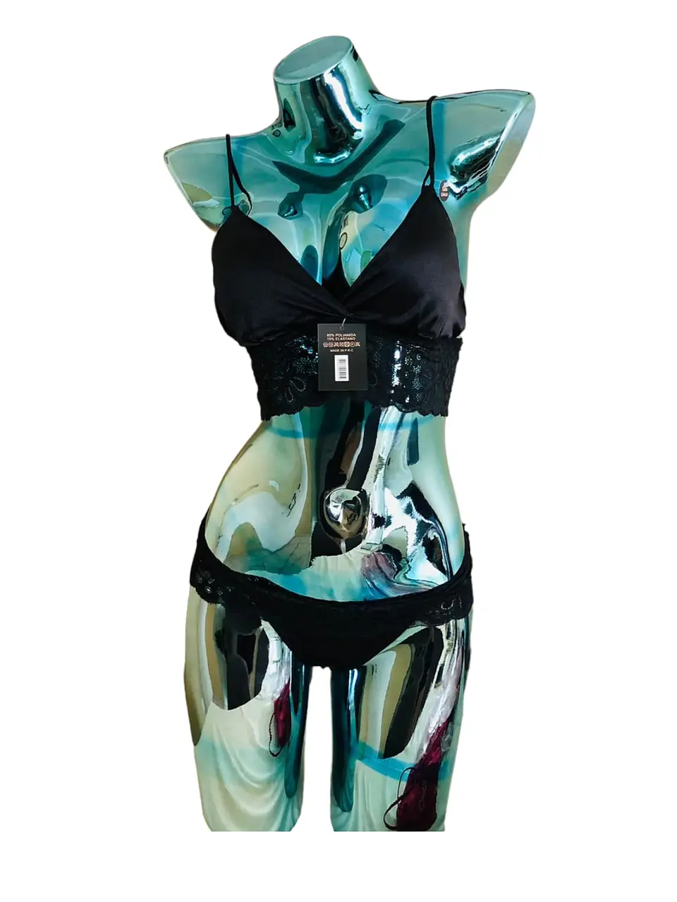 Conjunto De Lencería En Satin Y Blonda 3