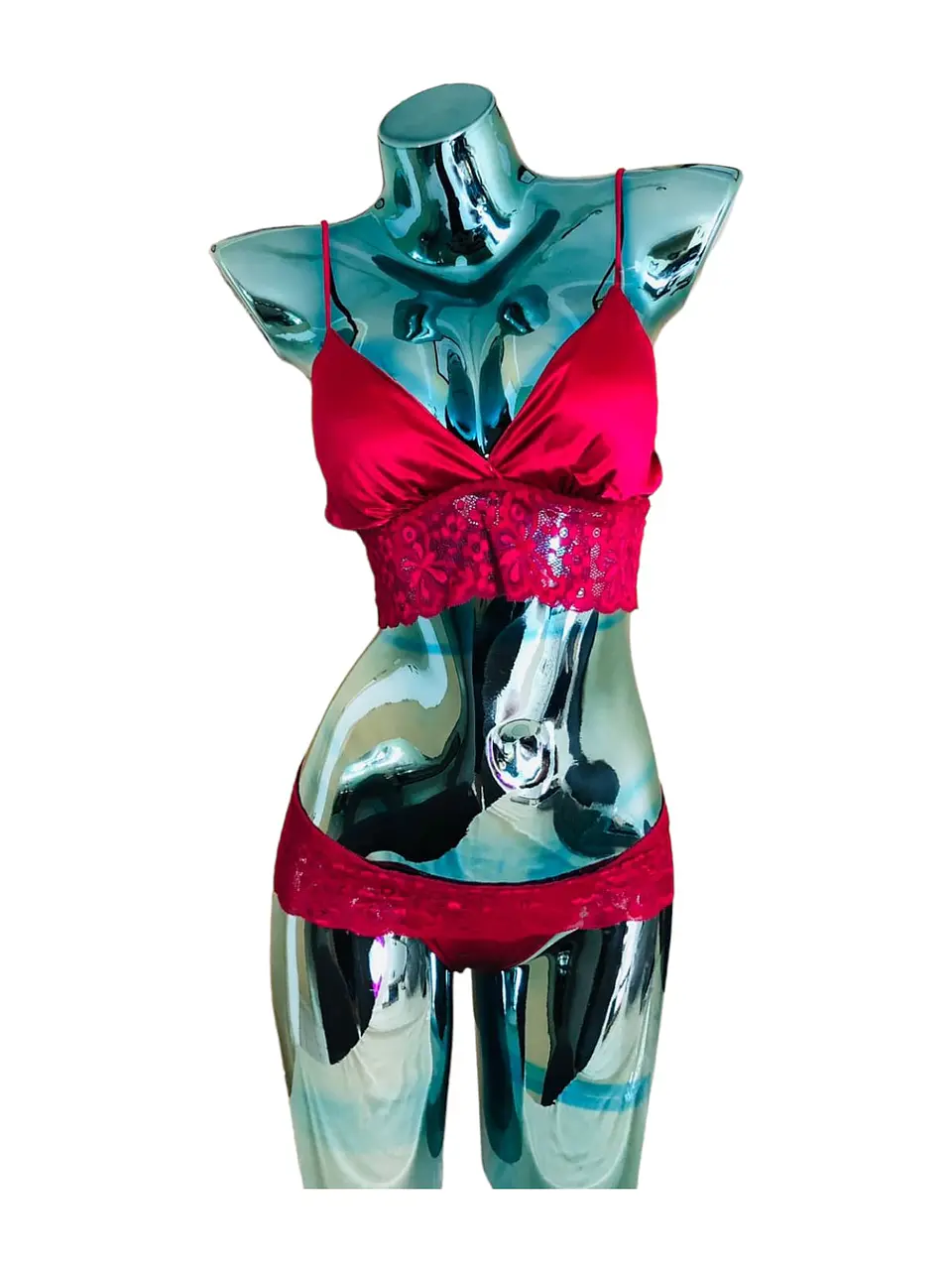 Conjunto De Lencería En Satin Y Blonda 7