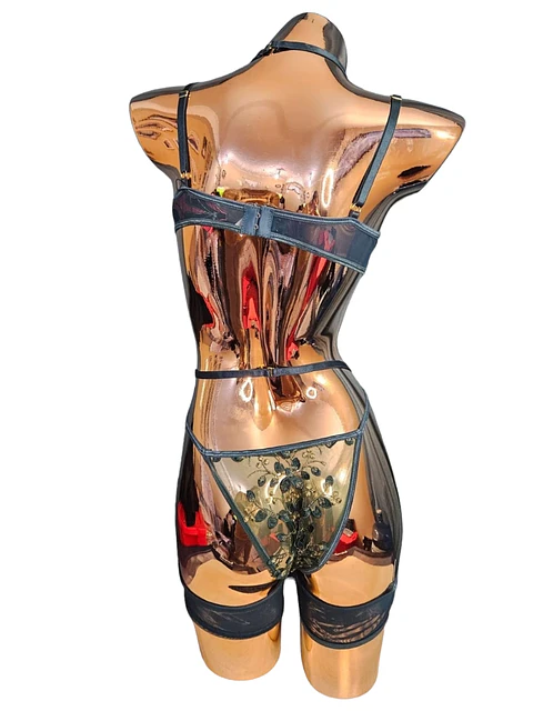 Body Con Encaje De Flores Y Cadenas Sexy
