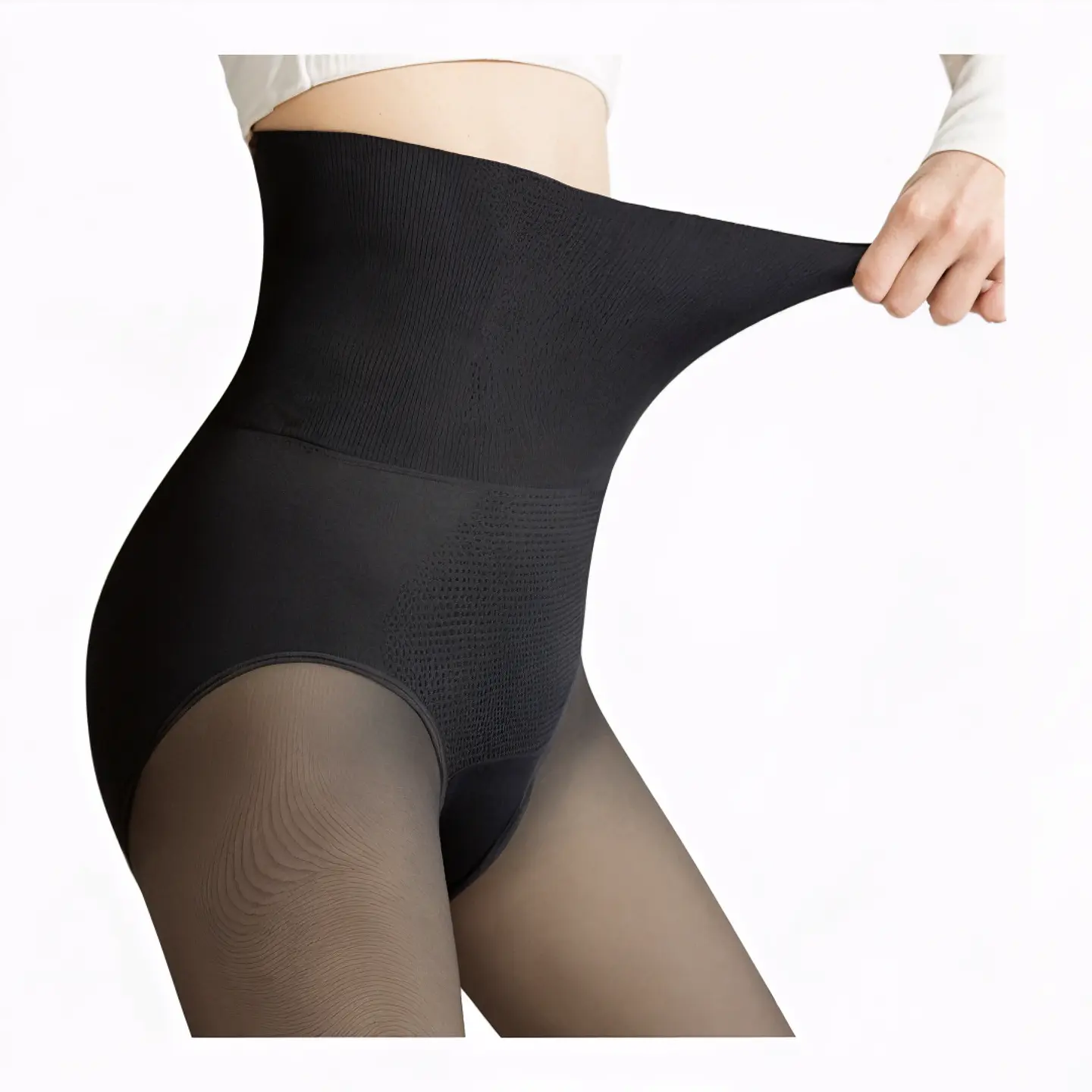 Panty Traslucida Con Faja Efecto Piel Sin Malla Con Polar 3