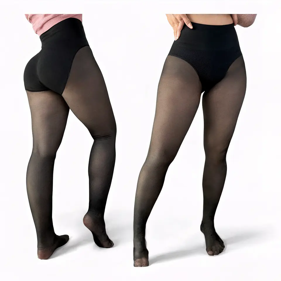 Panty Traslucida Con Faja Efecto Piel Sin Malla Con Polar 4