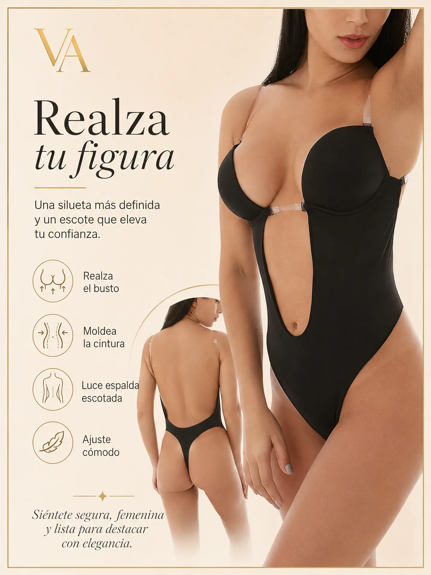 Body Modelador Espalda Escotada Con Push U 12