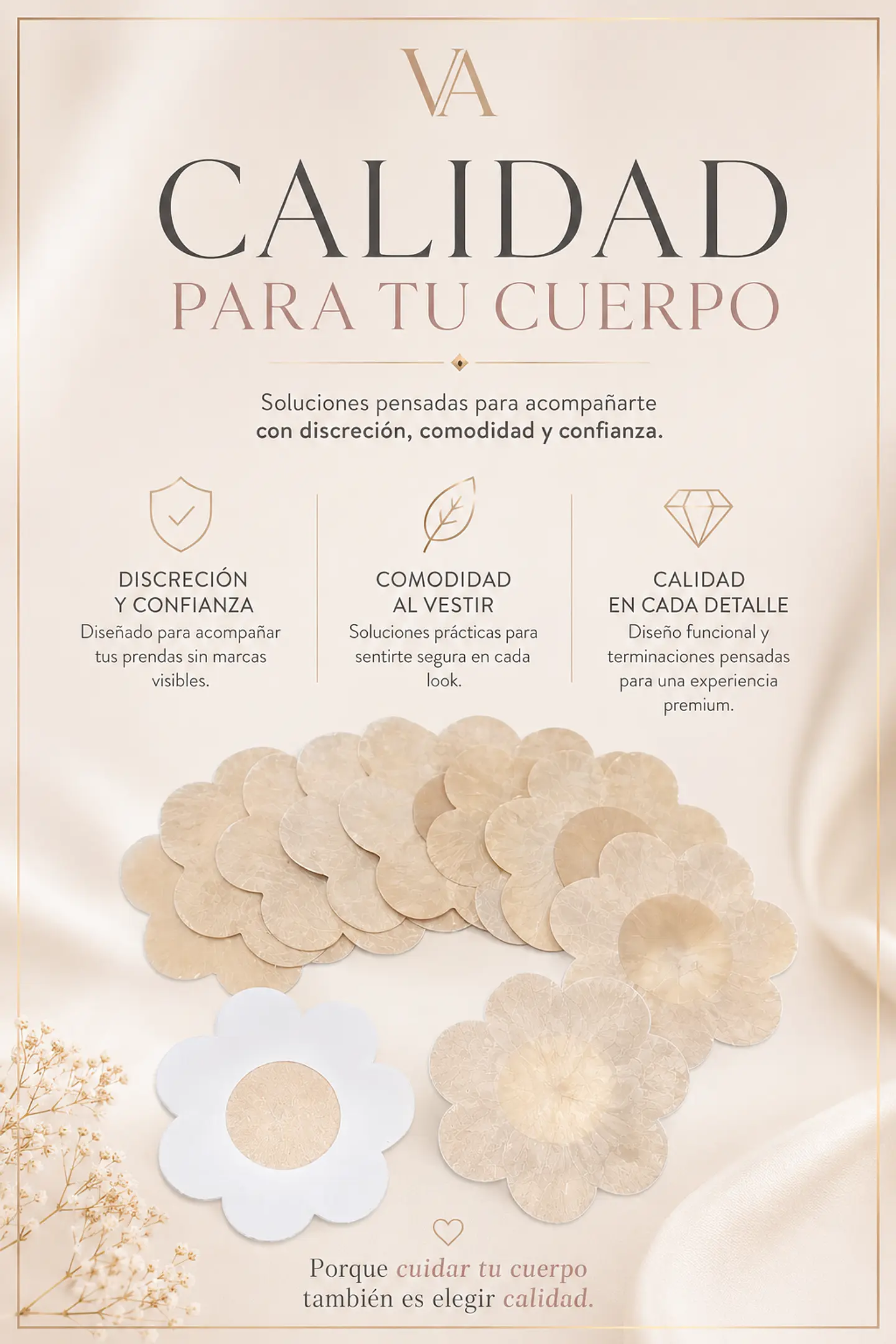 10 Pezoneras Parches Cubre Pezón Adhesivas Tapas Invisibles Beige 9