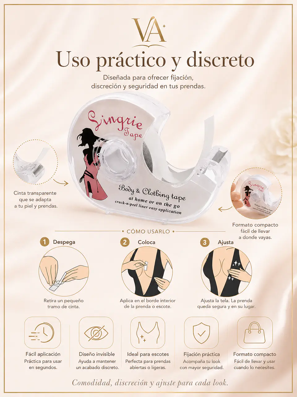 Cinta Doble Faz Contacto Para Vestuario Y Escote 4
