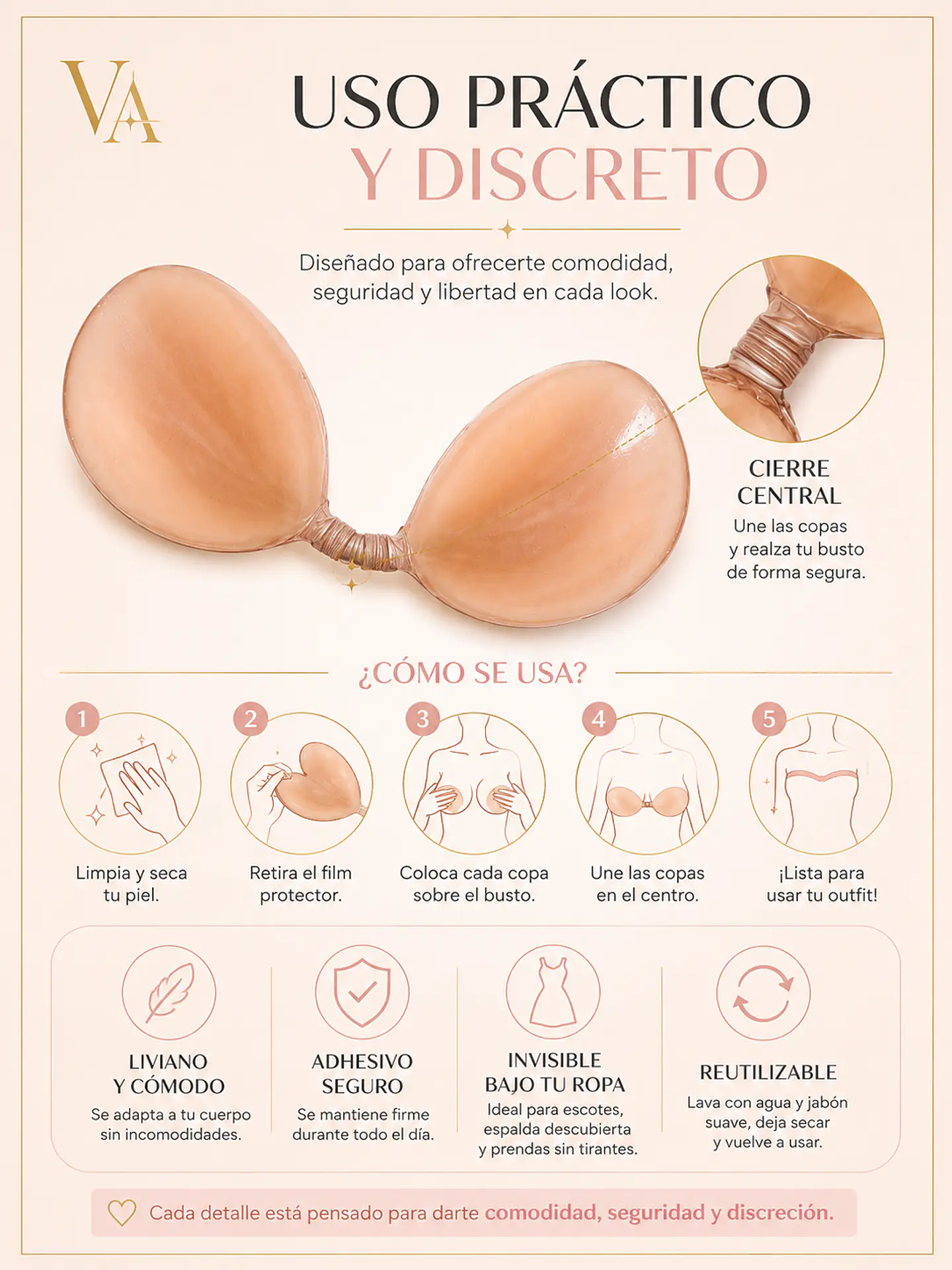 Sostén Invisible De Silicona Sin Tirantes, Efecto Relleno 4