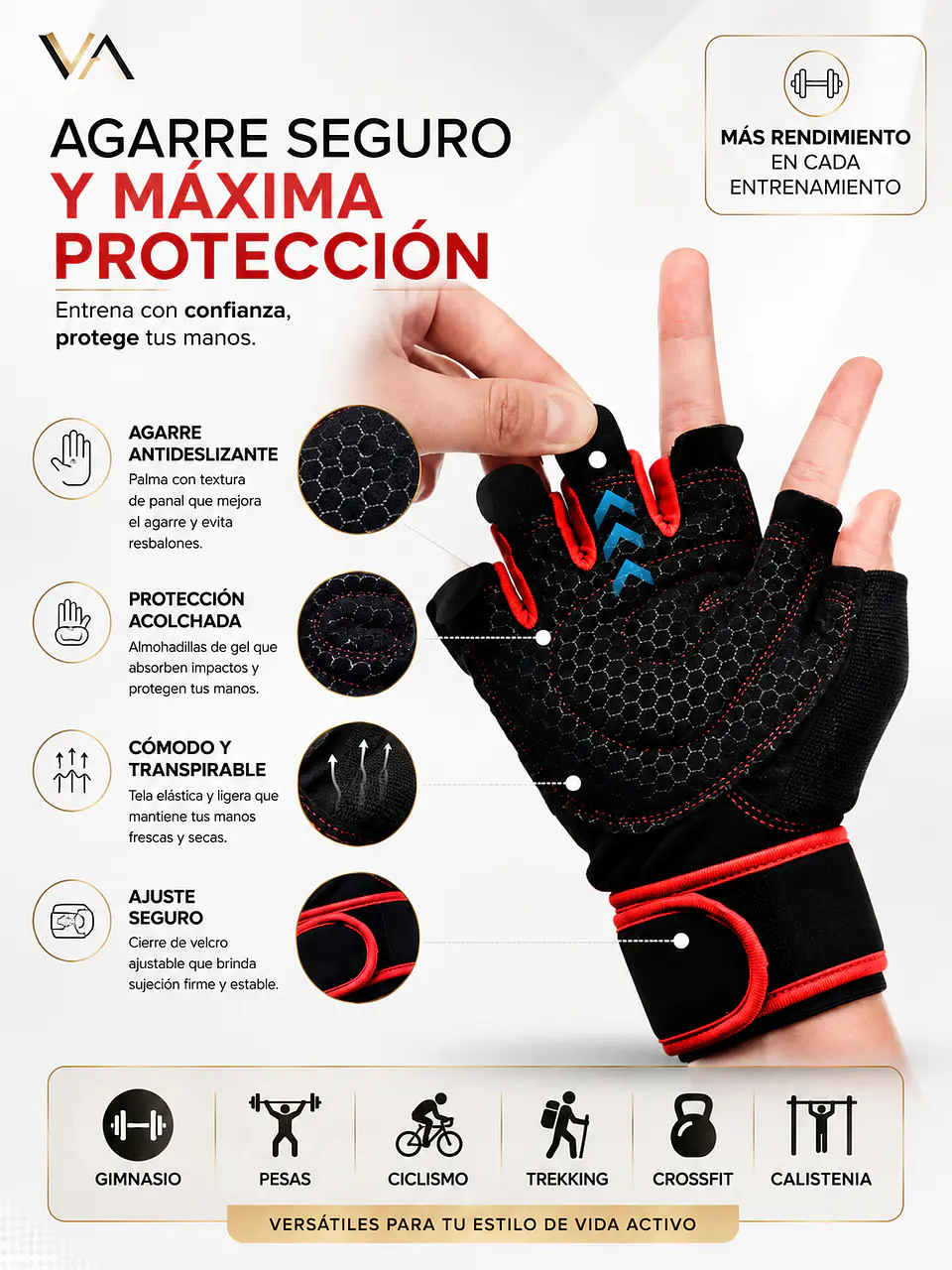Guantes de Gimnasio Ejercicio Pesas Treking  Multifuncional 20