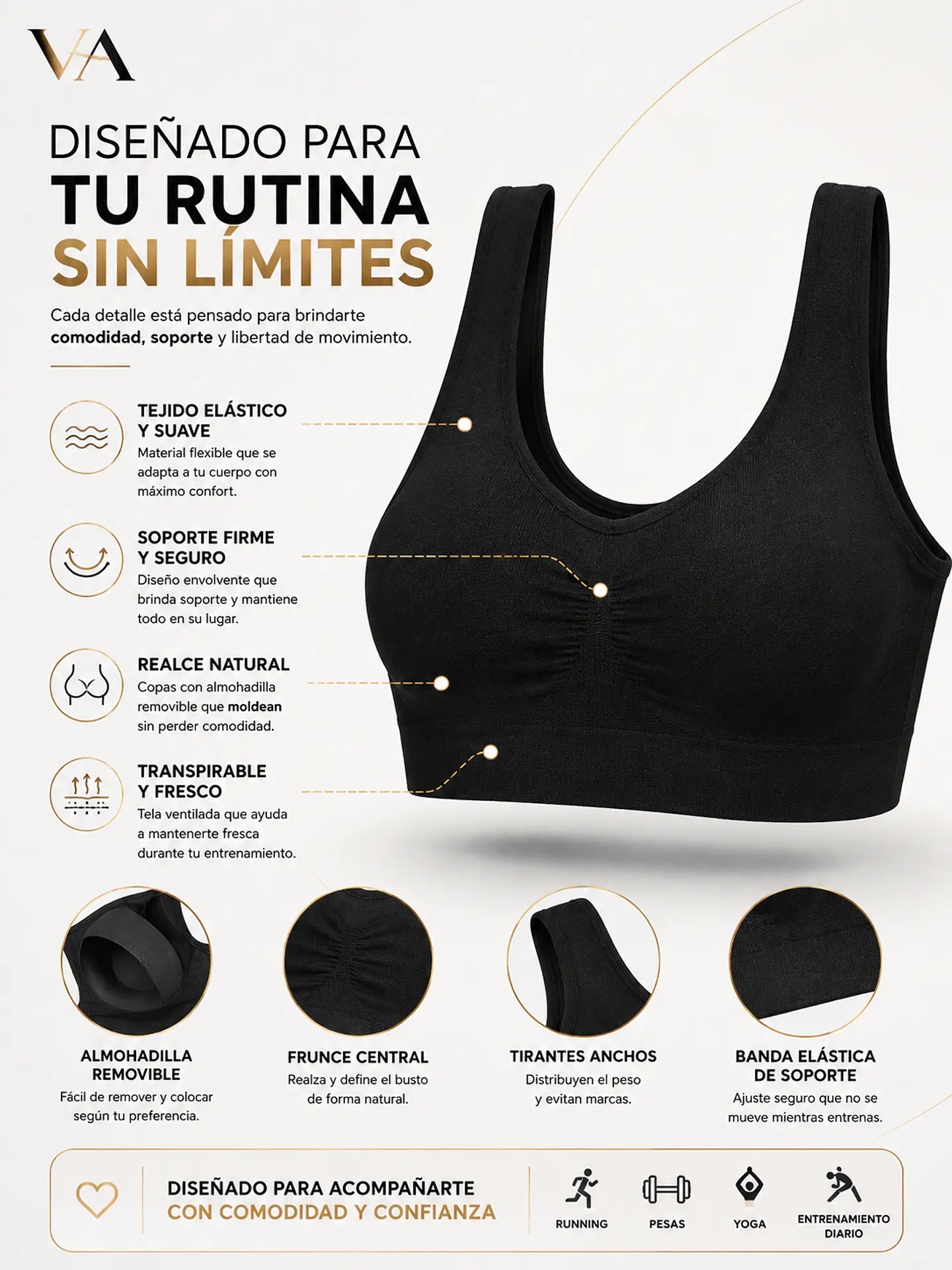 Sujetador Deportivo Con Almohadilla para Mujer 10