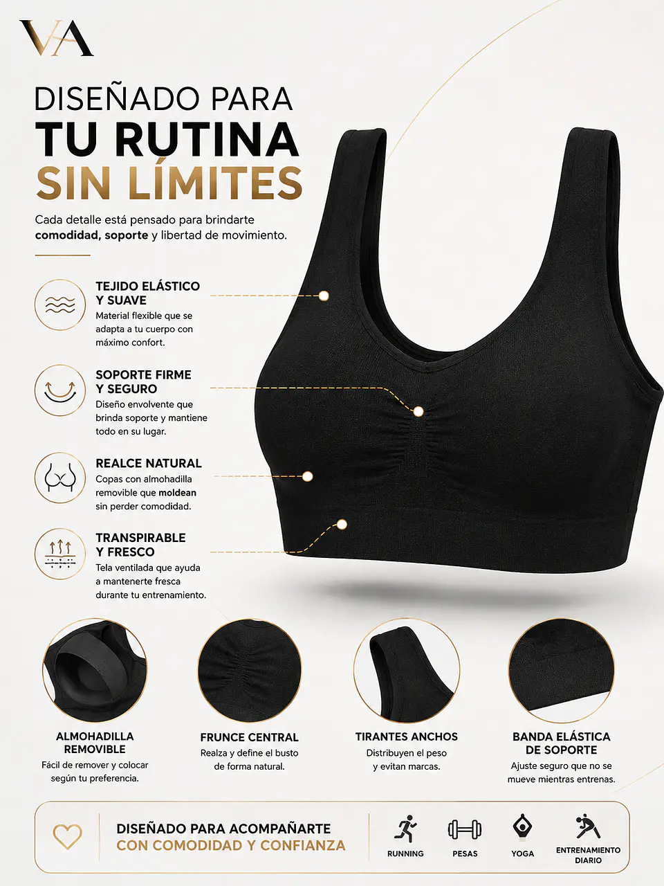 Sujetador Deportivo Con Almohadilla para Mujer 10