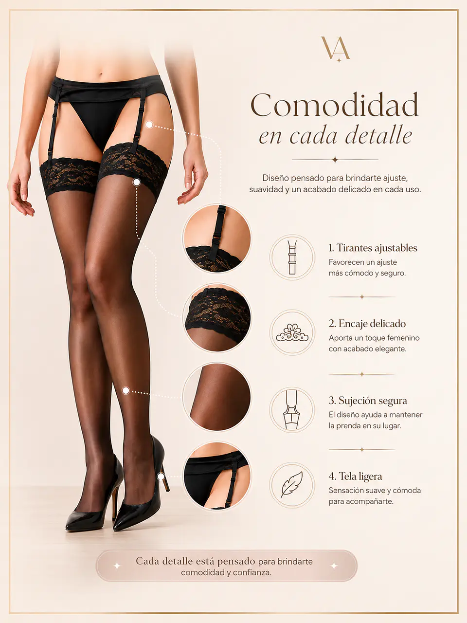 Lencería Sexy Portaligas con Medias Antidesliz 5