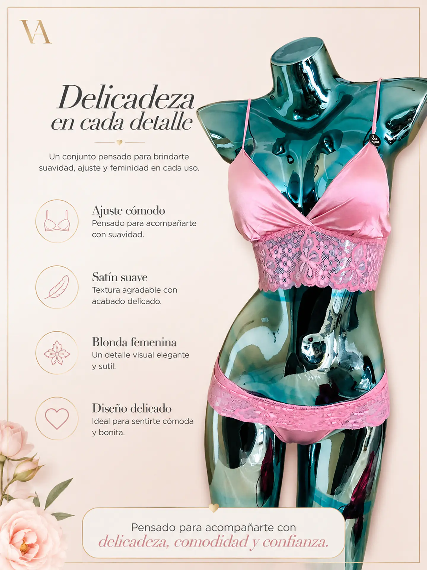 Conjunto De Lencería En Satin Y Blonda 9