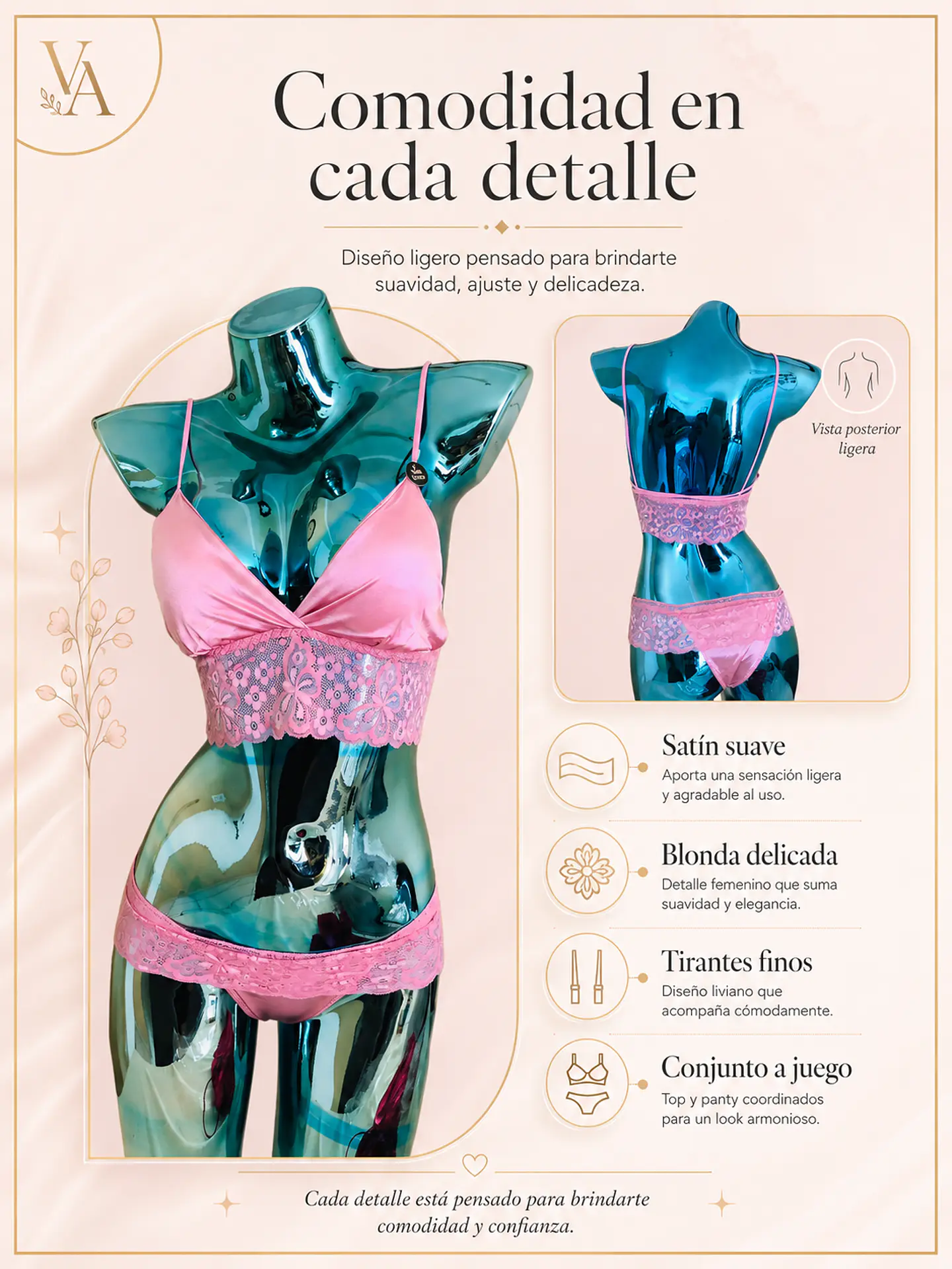 Conjunto De Lencería En Satin Y Blonda 10