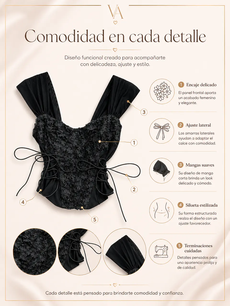 Crop Top De Moda Con Encaje Y Mangas Cortas 5
