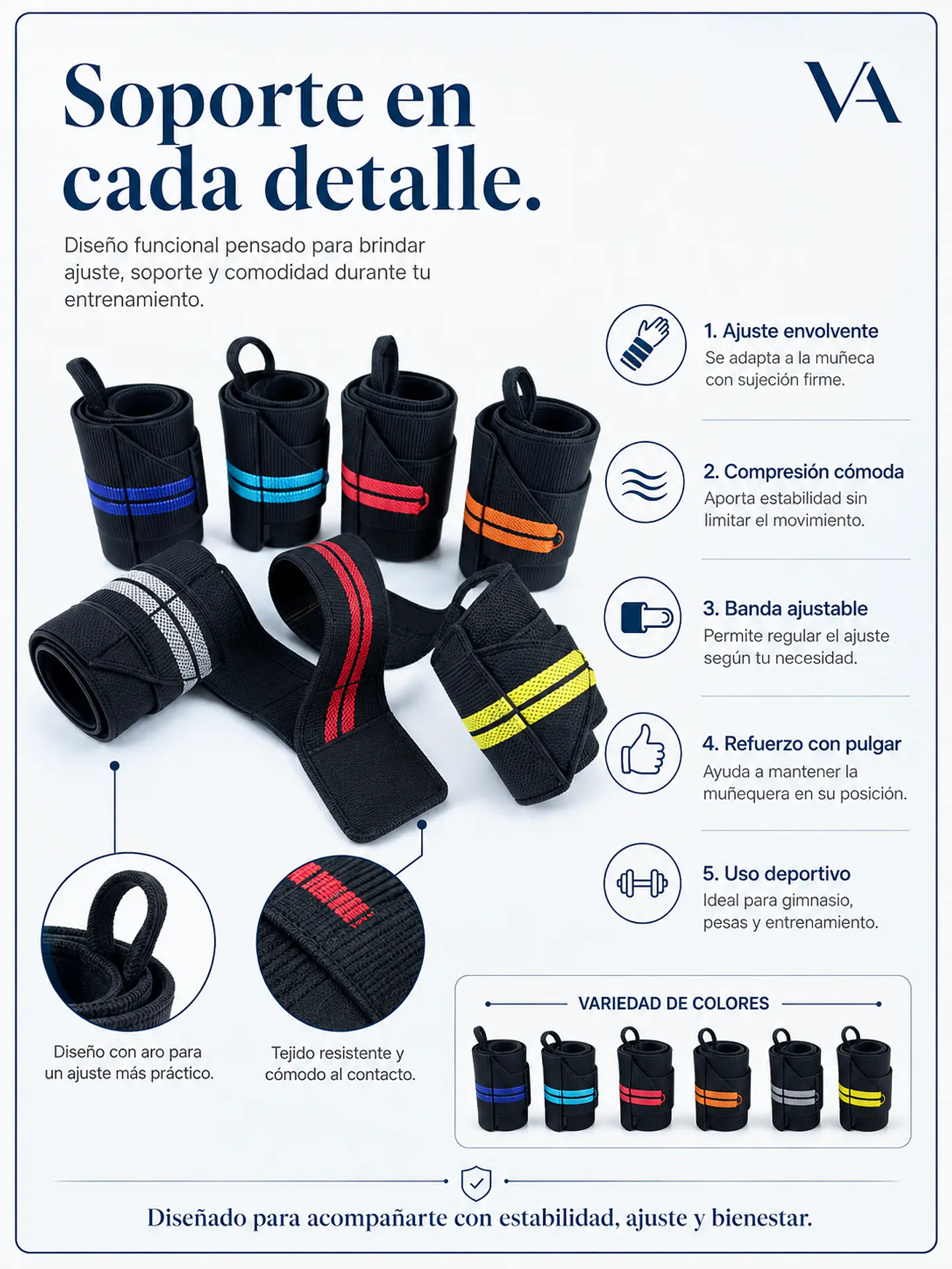 Par Muñequera Elástica Ajustable Deportiva Pesas Gym crosfit 20