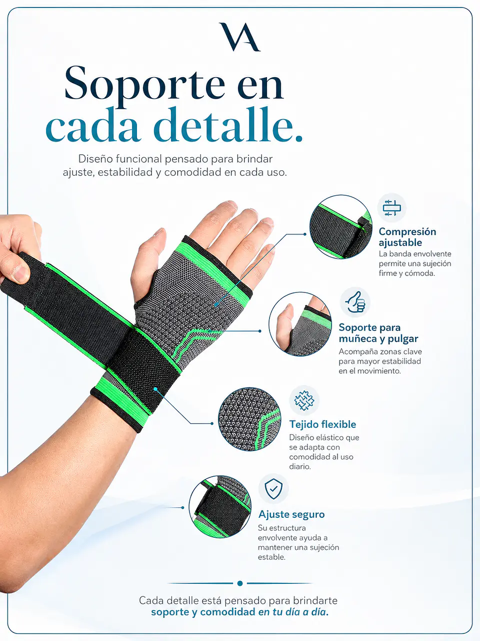 Venda Muñequera Elastica Ortopedica Compresión Muñeca Mano 6