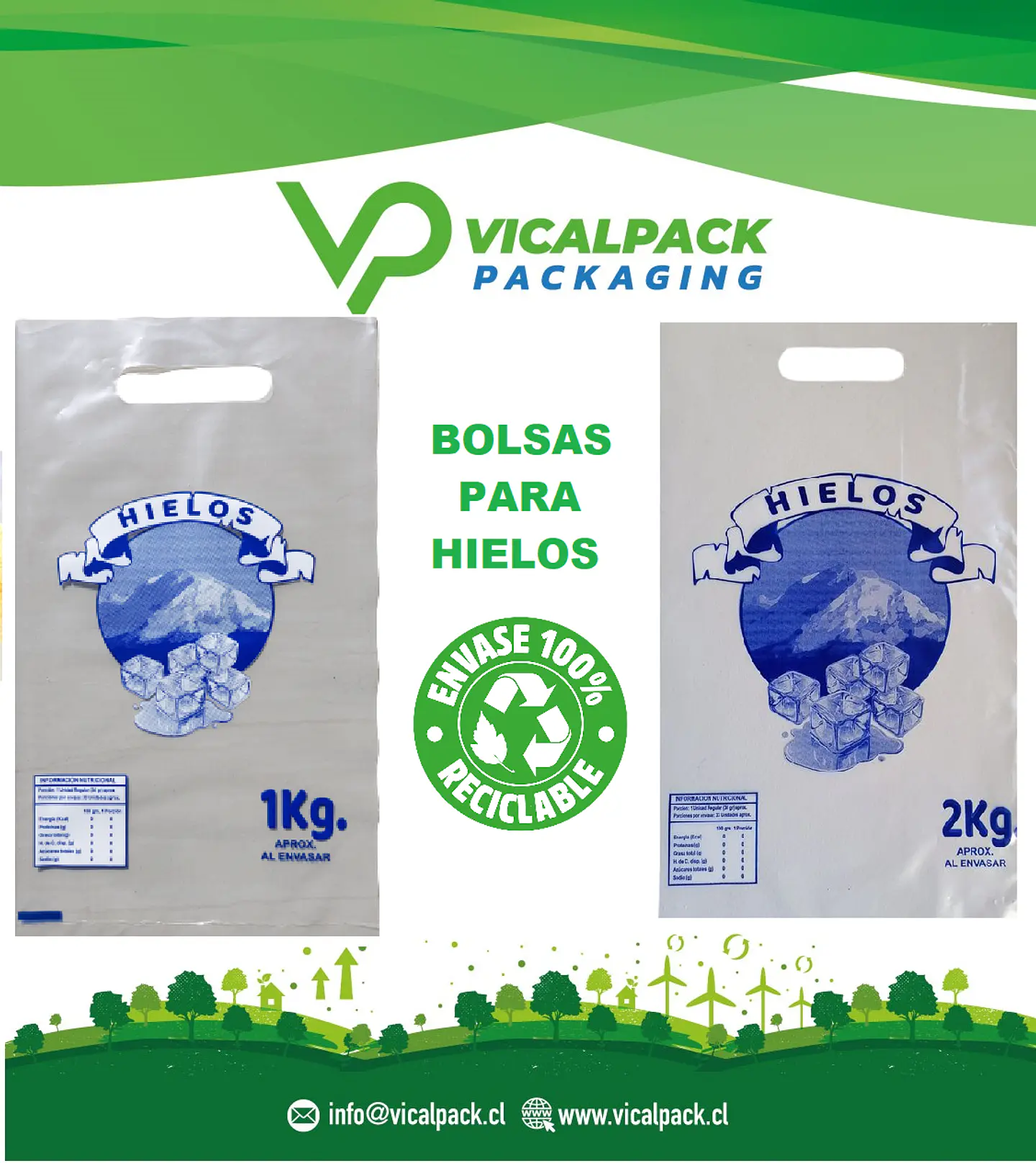 Bolsas hielos con manilla - impresión genérica 1