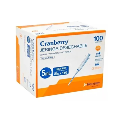 Jeringa 5ml Luer Slip 21G x 1 1/2"  100 Und - Cranberry