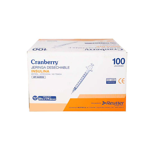 Jeringa Insulina 1ml 29G x 1/4" 100 Und - Cranberry