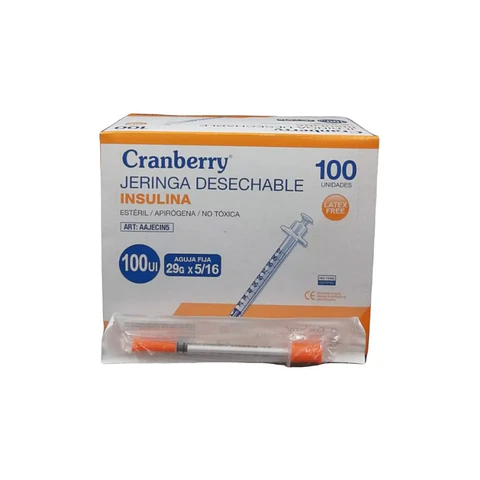 Jeringa Insulina 1ml 29G x 5/16" 100 Und - Cranberry