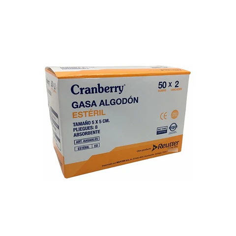 Gasa Algodon Esteril  5x5cm  50 Sobres 2 Unid - Cranberry