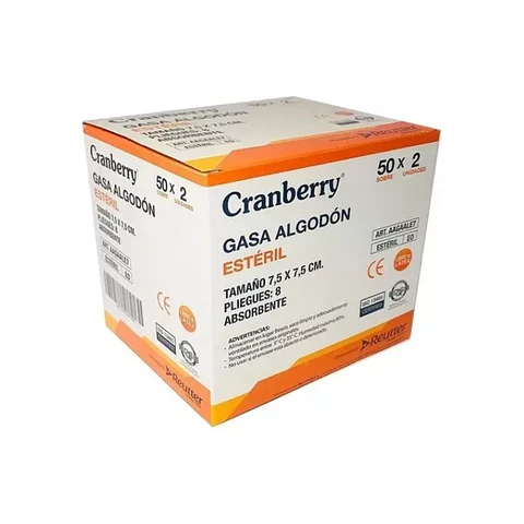 Gasa Algodon Esteril  7,5x,75cm  50 Sobres 2 Unid - Cranberry