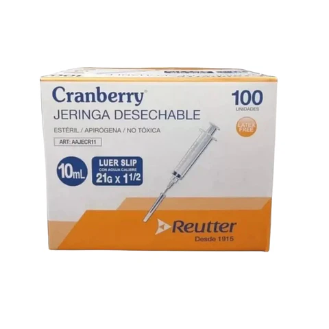 Jeringa 10ml Luer Slip 21G x 1 1/2"  100 Und - Cranberry