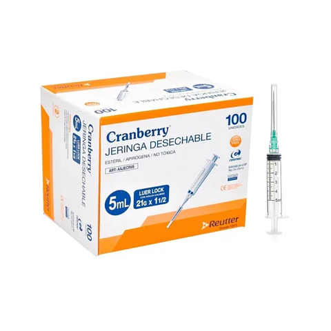 Jeringa 5ml Luer Lock 21G x 1 1/2" 100 Und - Cranberry