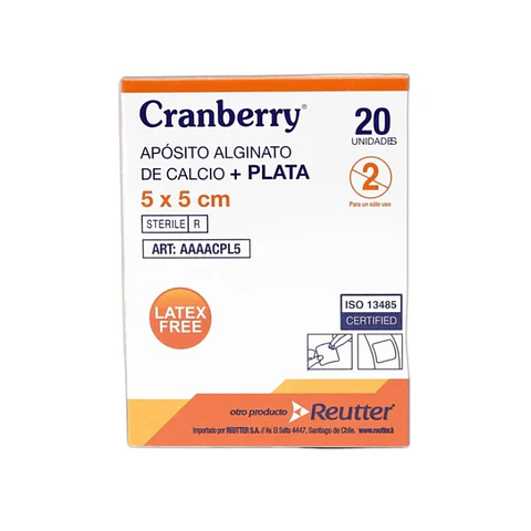 Aposito Alginato de Calcio + Plata 5x5cm 20Und - Cranberry