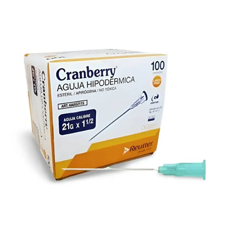 AGUJAS HIPODERMICAS 21G X 11/2 CRANBERRY 100 1
