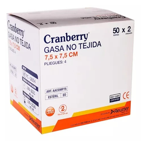 GASA ESTERIL 7.5 X 7.5 CAJA 50 UNDS CRANBERRY
