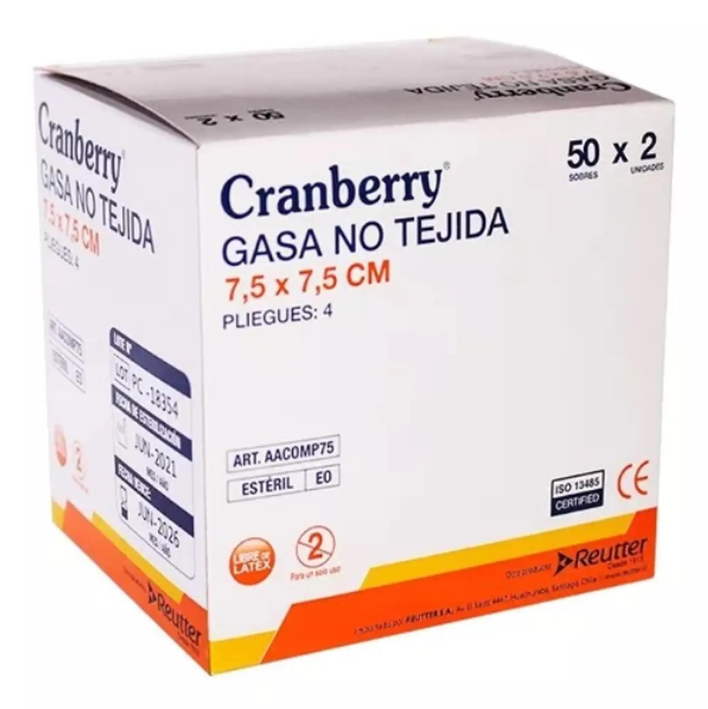 GASA ESTERIL 7.5 X 7.5 CAJA 50 UNDS CRANBERRY 1