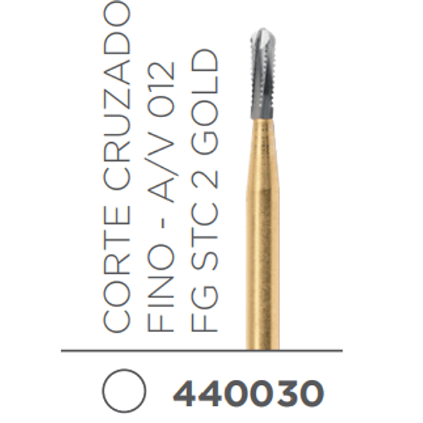 Fresa Carbide Transmetalica Alta Velocidad de Tallo Medio Cilindrica A/V 012 - FG STC 2 Gold 