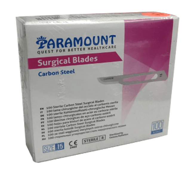 CAJA DE HOJA DE BISTURI PARAMOUUNT 100 UNDS 