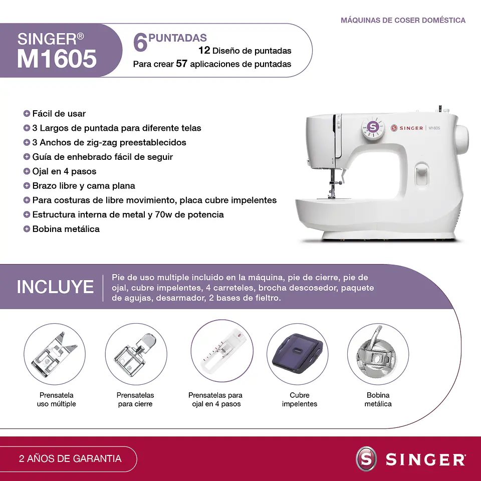 Máquina de coser Singer M1605 2