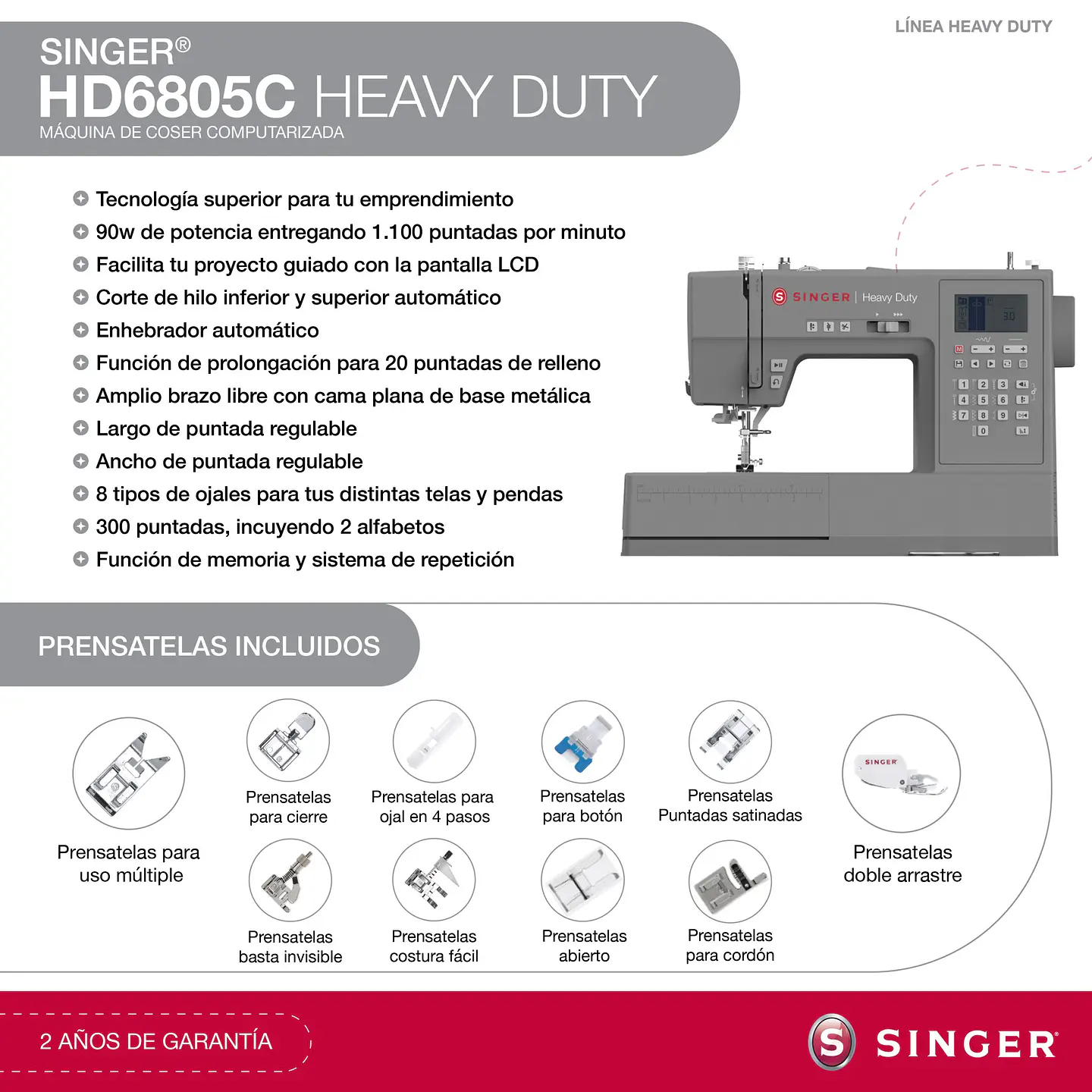 Máquina de coser Singer computarizada HD6805C Heavy Duty 11