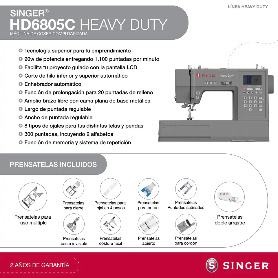 Máquina de coser Singer computarizada HD6805C Heavy Duty 11