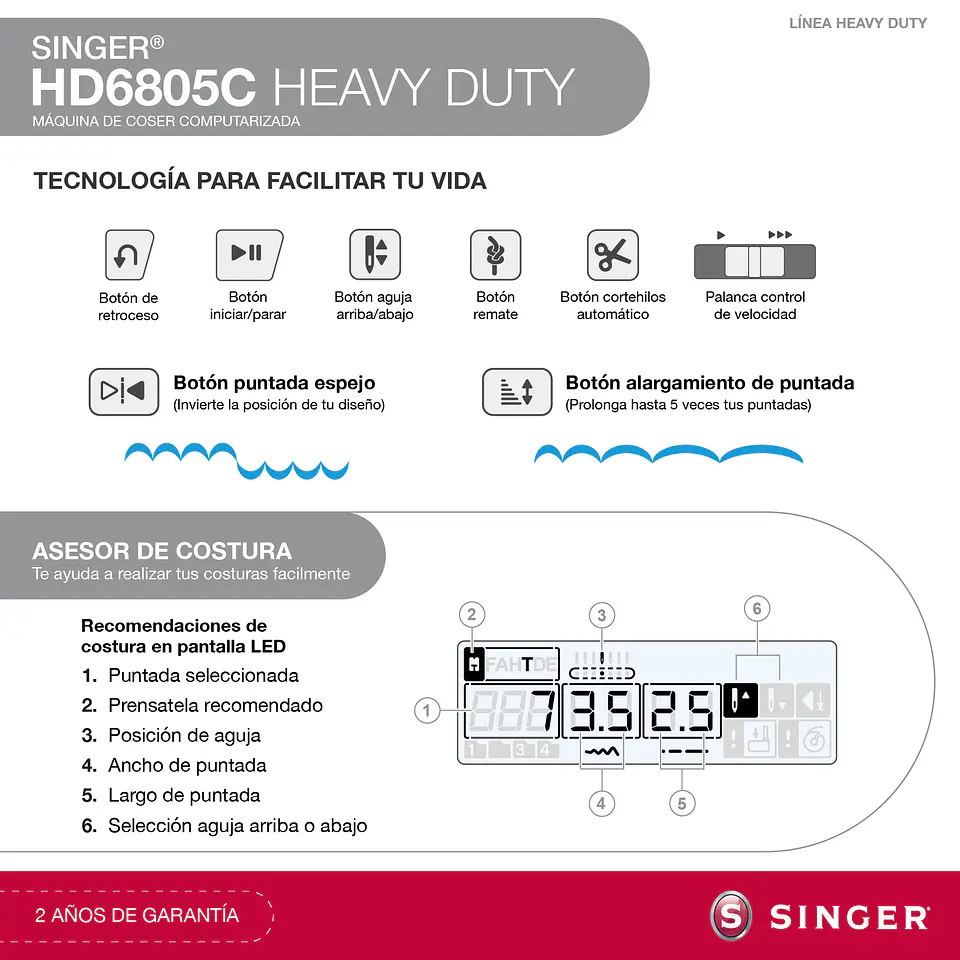 Máquina de coser Singer computarizada HD6805C Heavy Duty 12