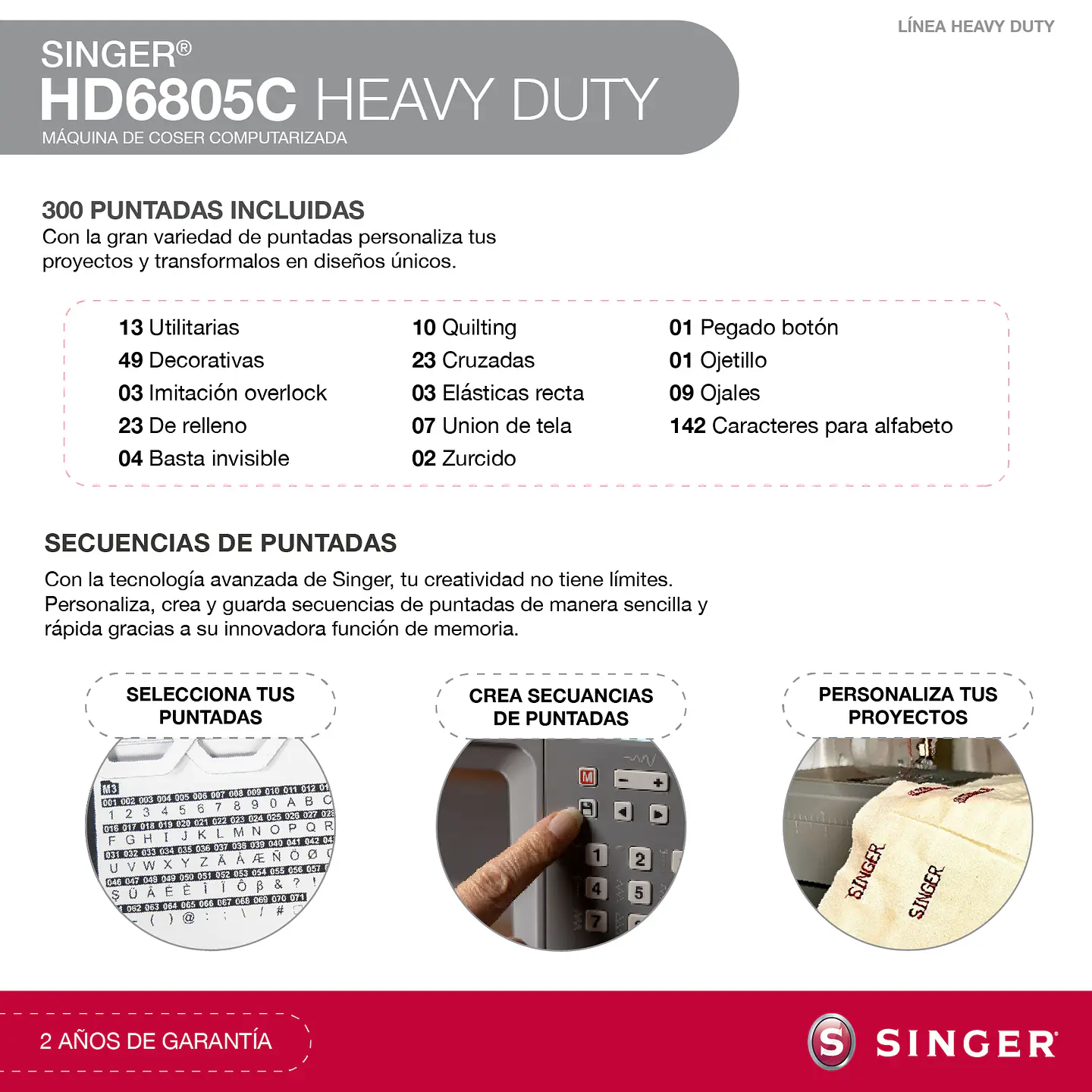 Máquina de coser Singer computarizada HD6805C Heavy Duty 13