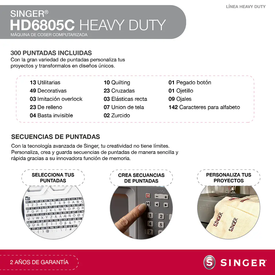 Máquina de coser Singer computarizada HD6805C Heavy Duty 13