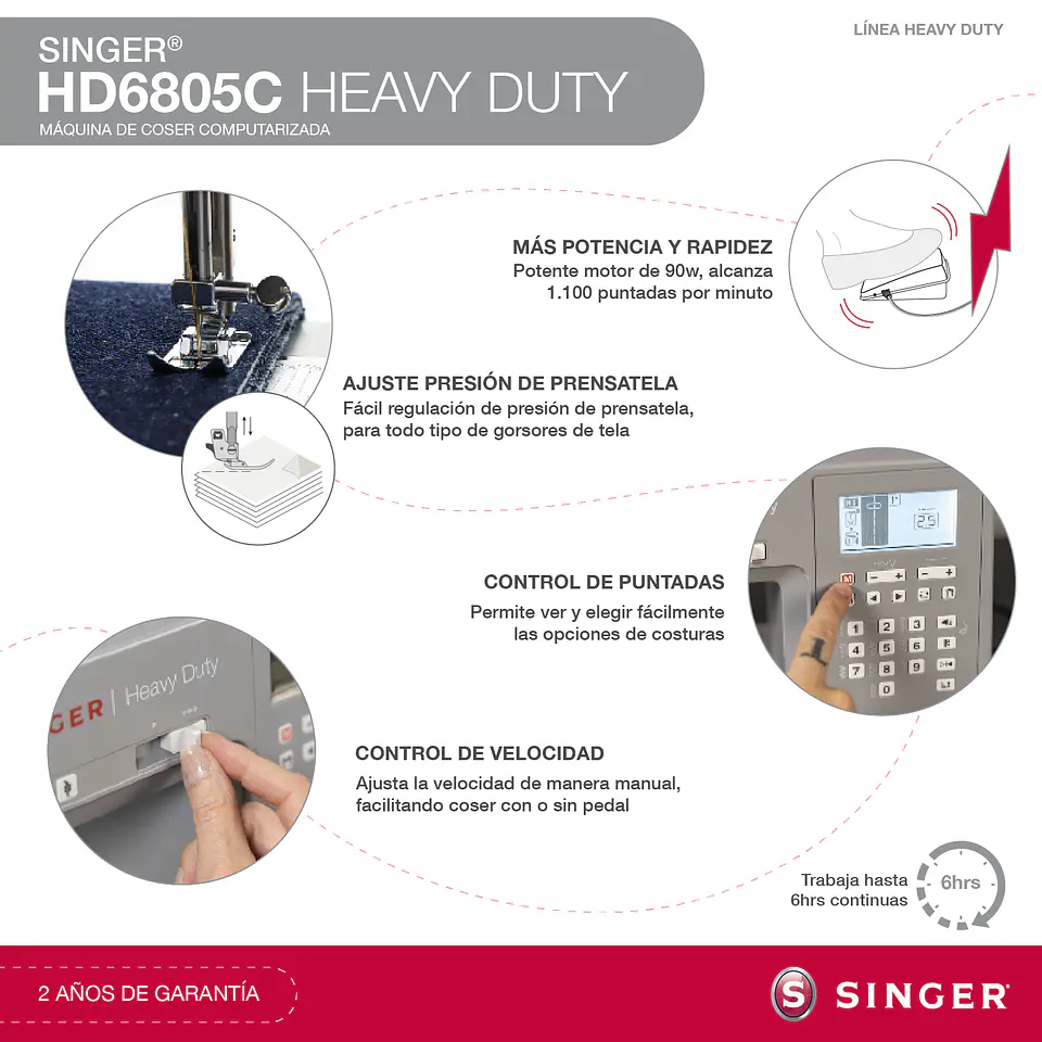 Máquina de coser Singer computarizada HD6805C Heavy Duty 14