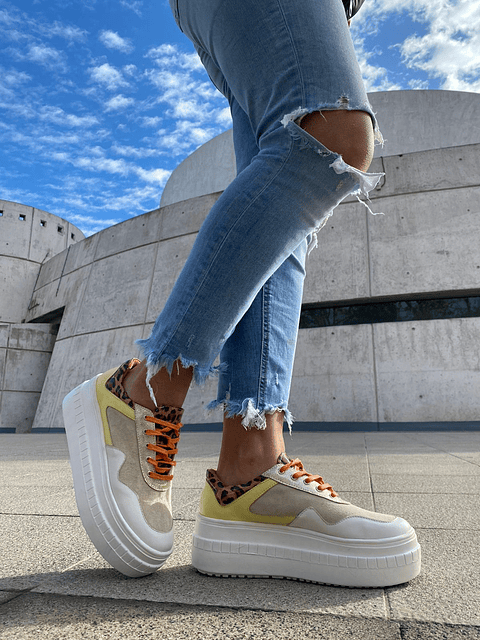 Miami Amarilla Con Animal Print y Beige