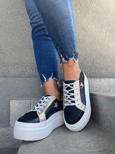 Miami Folia Negra Con Estrellas Doradas