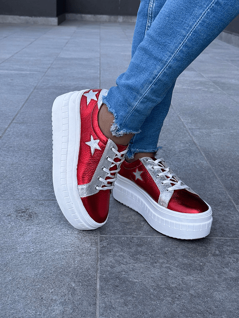 Miami Rojo Metalizado Con Estrellas Plata