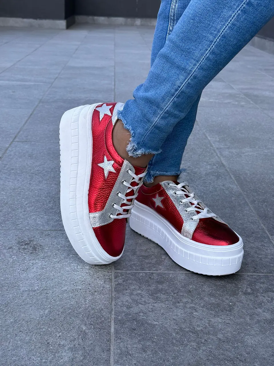 Miami Rojo Metalizado Con Estrellas Plata 1