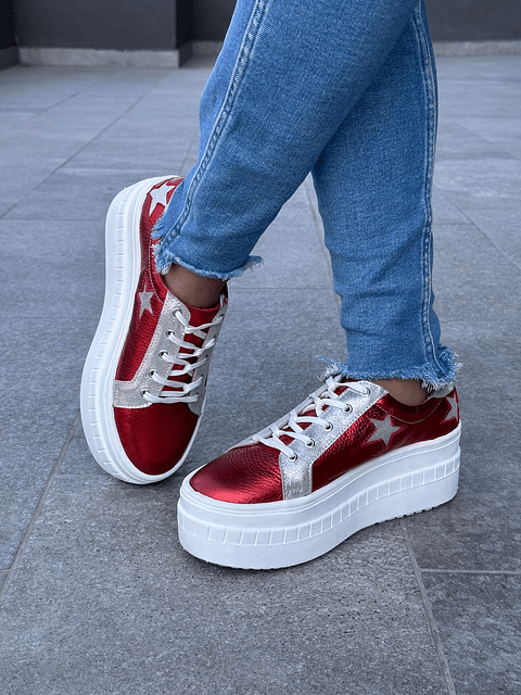 Miami Rojo Metalizado Con Estrellas Plata