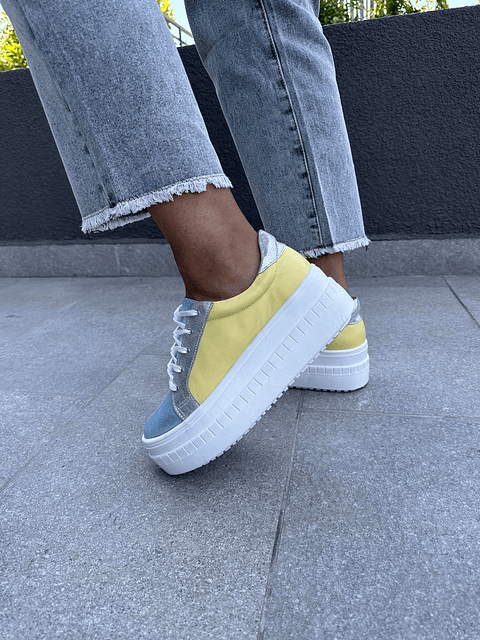 Miami Amarilla Con Gliter Celeste