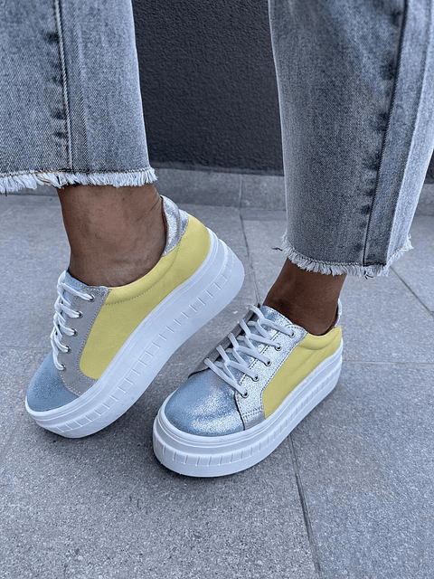 Miami Amarilla Con Gliter Celeste