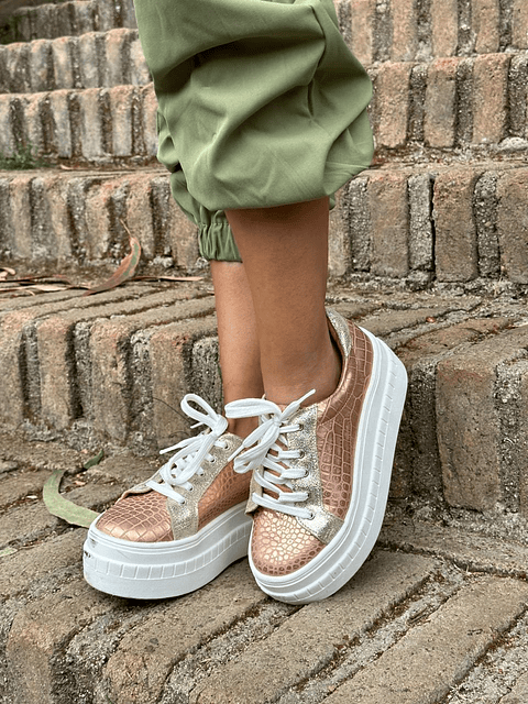 Miami Croco Rosado - Cordones Dorado